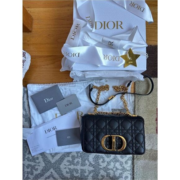 Dior Handbags - NEW Dior Caro Small Crossbody Shoulder Bag Black Gold Supple Cannage Leather